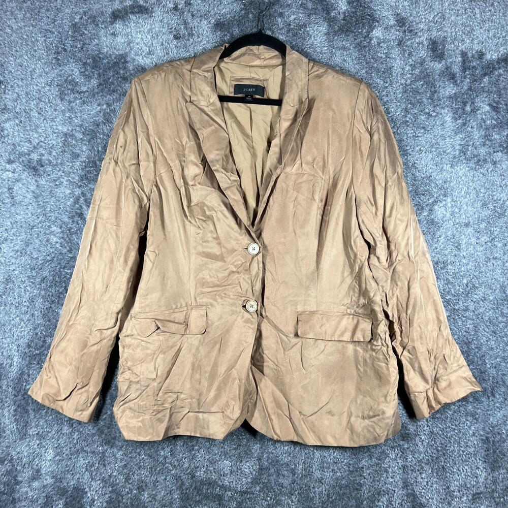 J CREW Blazer Womens 14 Beige Cupro Viscose Relaxed Button-Up Pockets